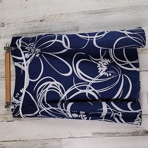 Ann Taylor slate blue white print aline skirt fully lined ribbon Size 12 FLAWED